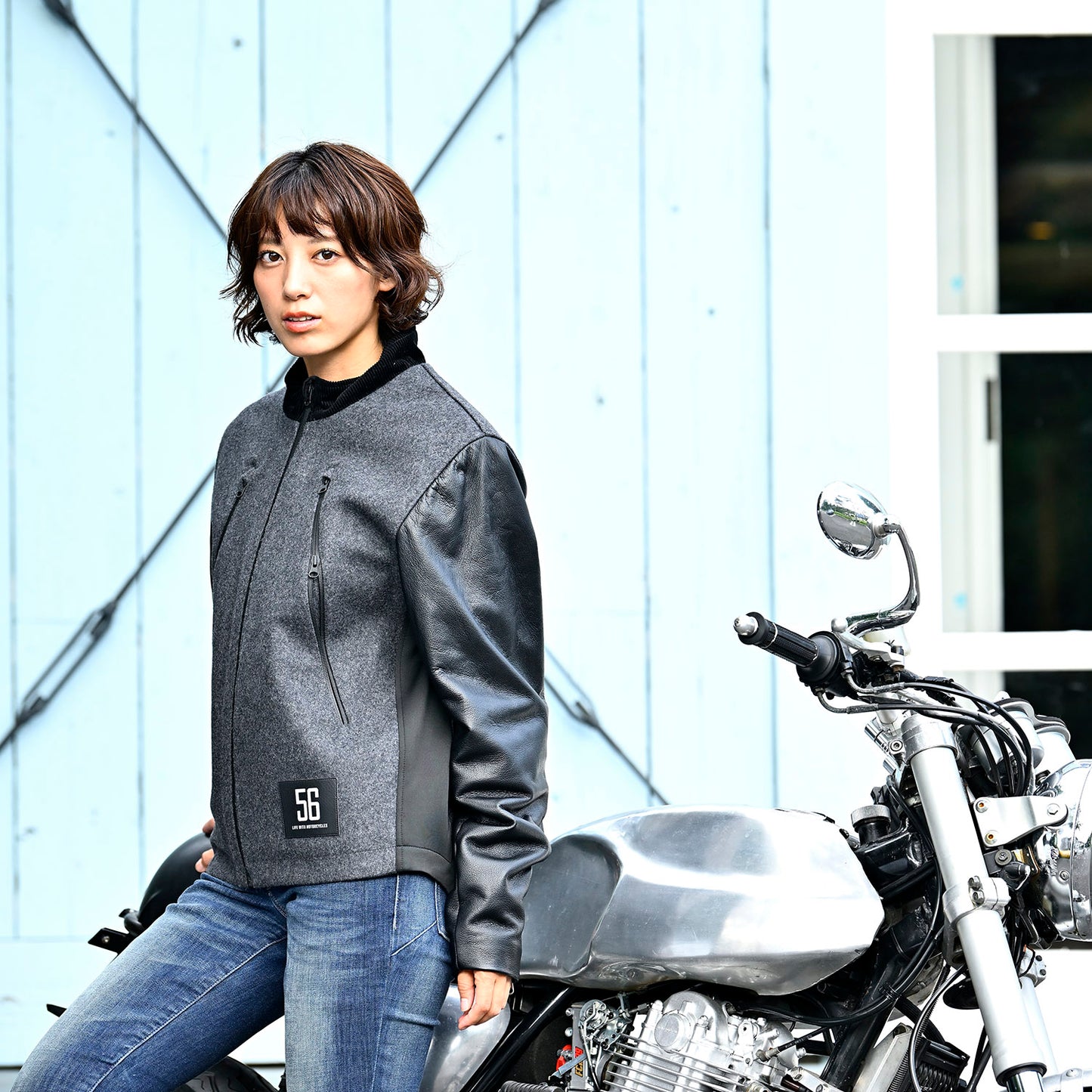 LEATHER SLEEVES MELTON JACKET