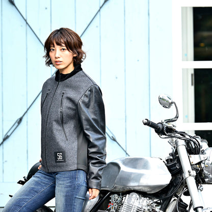 LEATHER SLEEVES MELTON JACKET